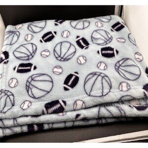 Blue Sports light fleece baby security‎ blanket lovey soccer Balls Football RARE
